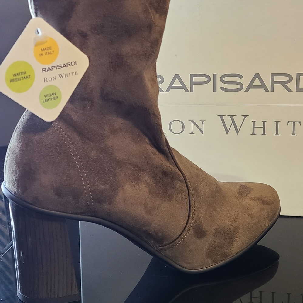 *NEW* Rapisardi by Ron White Cadey Suede Ankle Boot with Woodgrain Gloss Heel